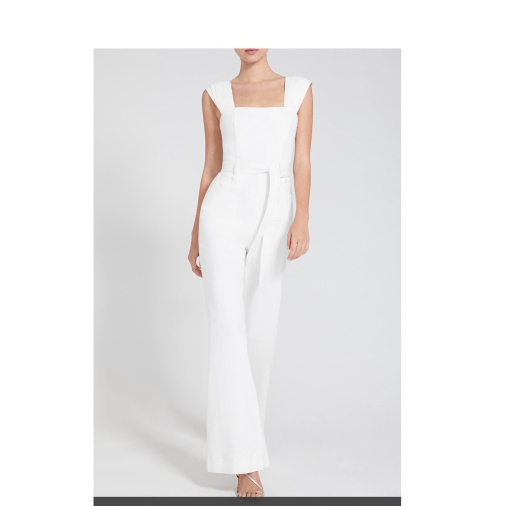 Alice + Olivia denim cap sleeve jumpsuit white